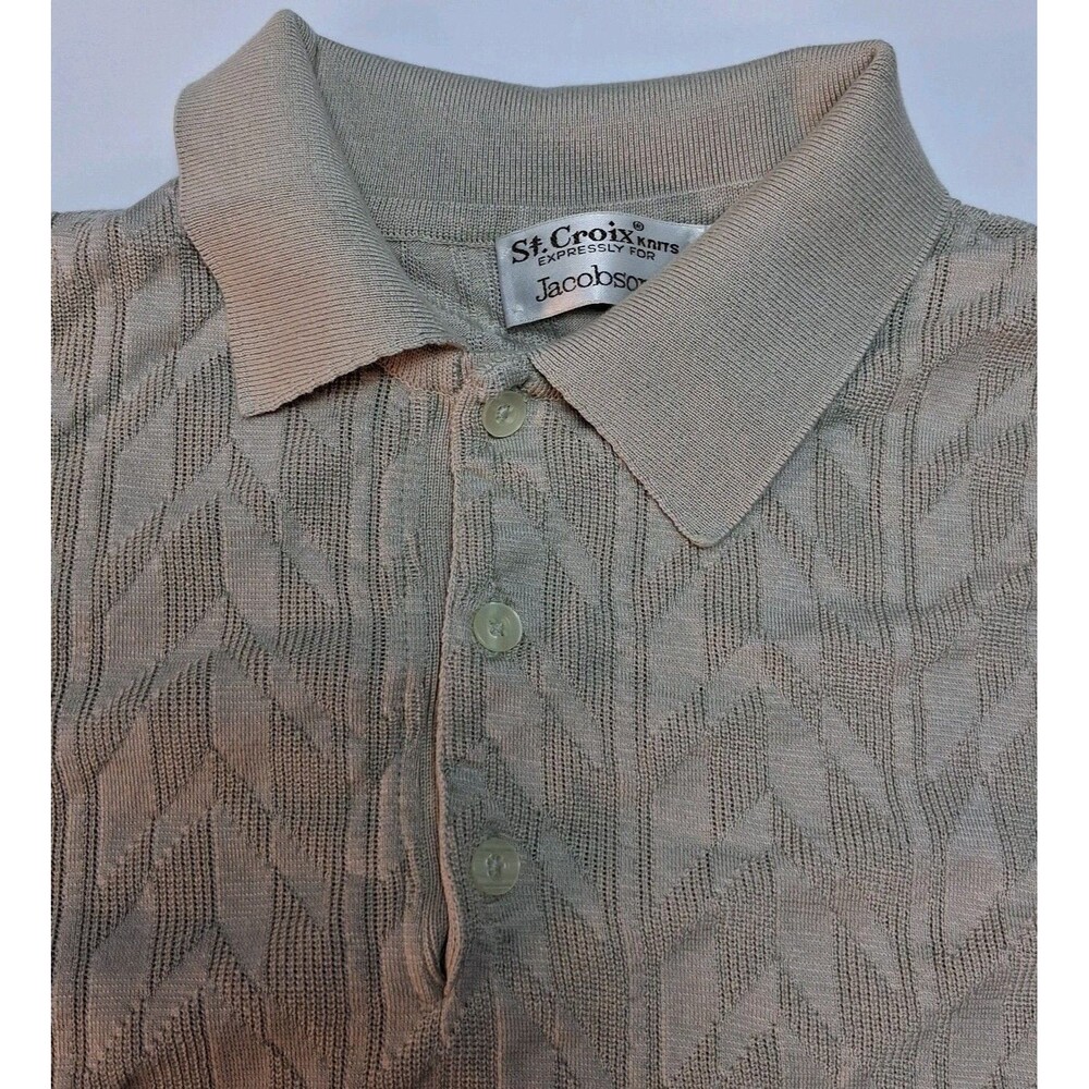 St. Croix Knits for Jacobson’s Men’s Polo Shirt Medium Tan Knit Vintage Golf
